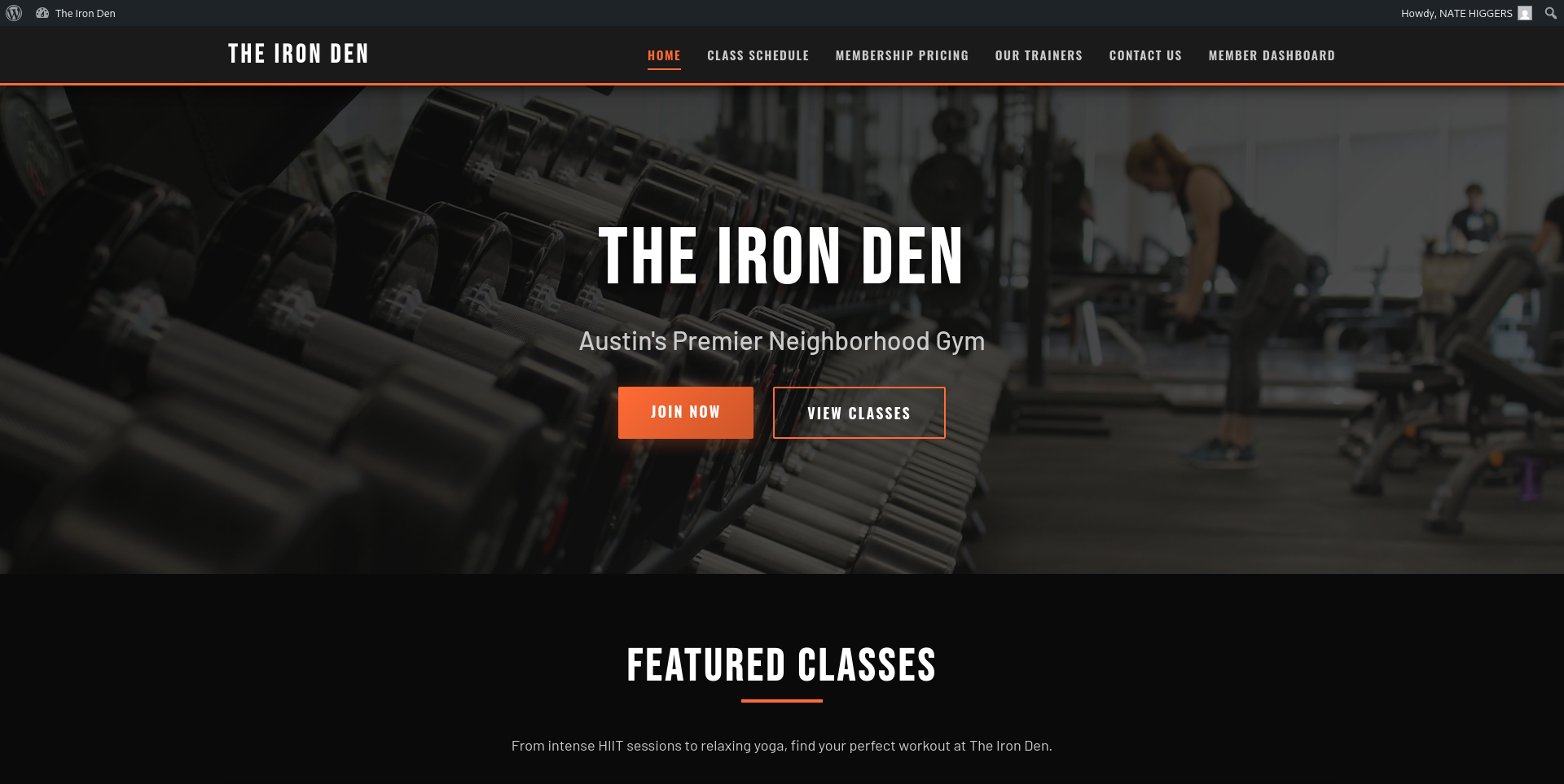 The Iron Den gym website