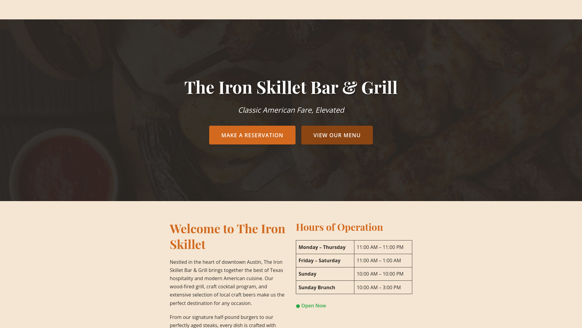 The Iron Skillet Bar & Grill restaurant website